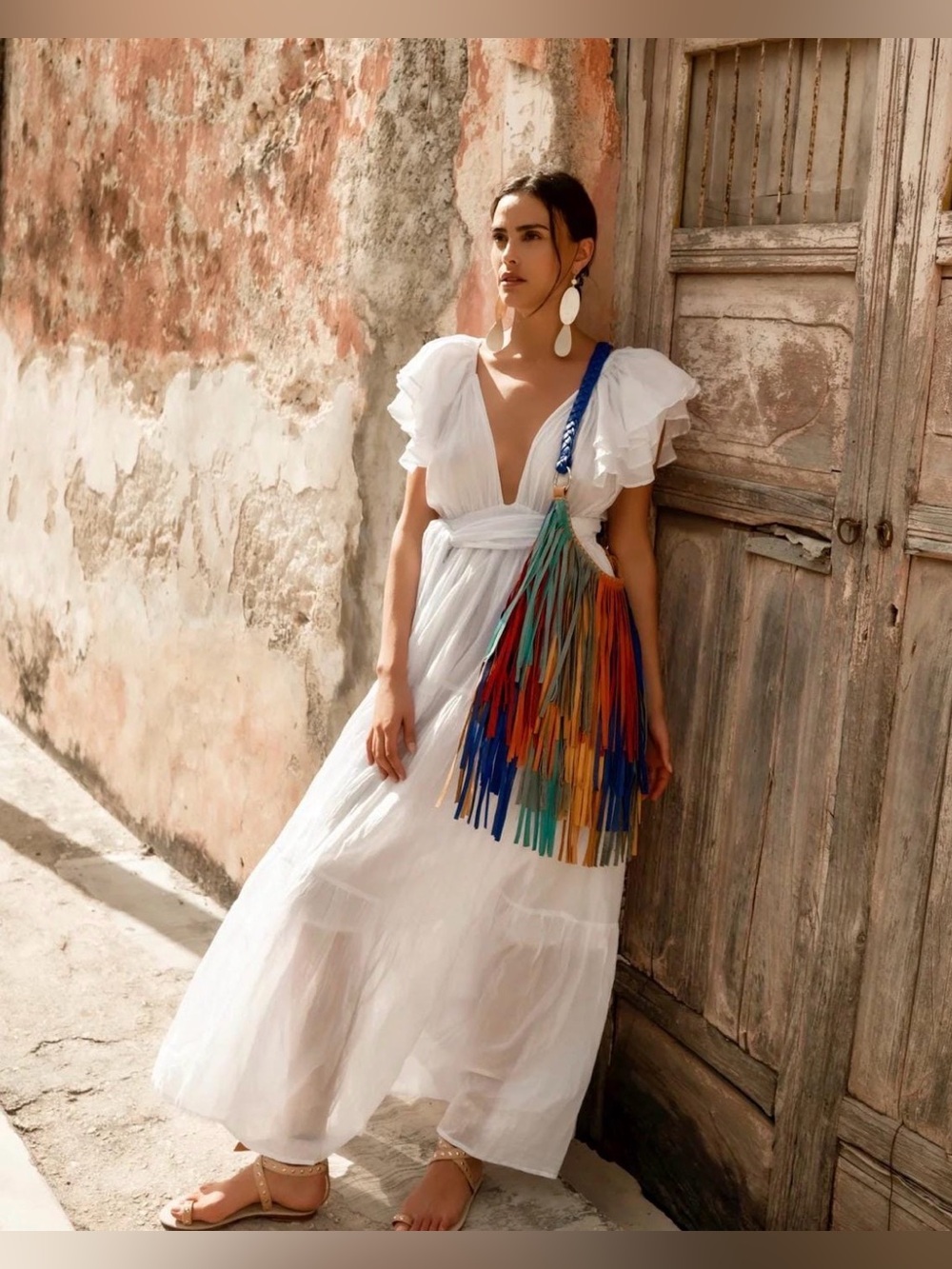 Handmade Multicolor Leather Fringe Shoulder Bag